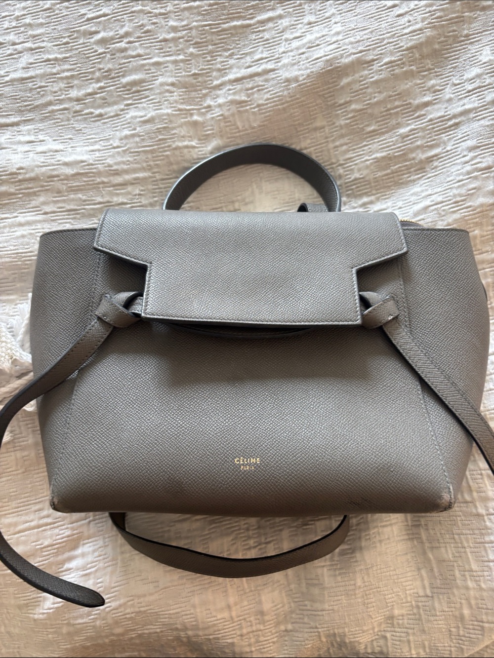 Celine Gray Structured Leather Satchel with Top Handle